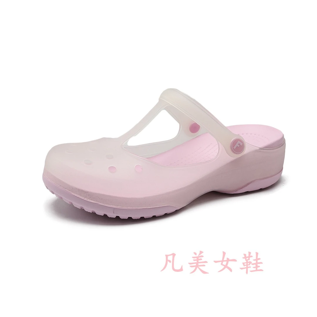 洞洞夏季外穿包头滑坡软底厚底平底2024增高洞洞拖鞋外出网红凉鞋