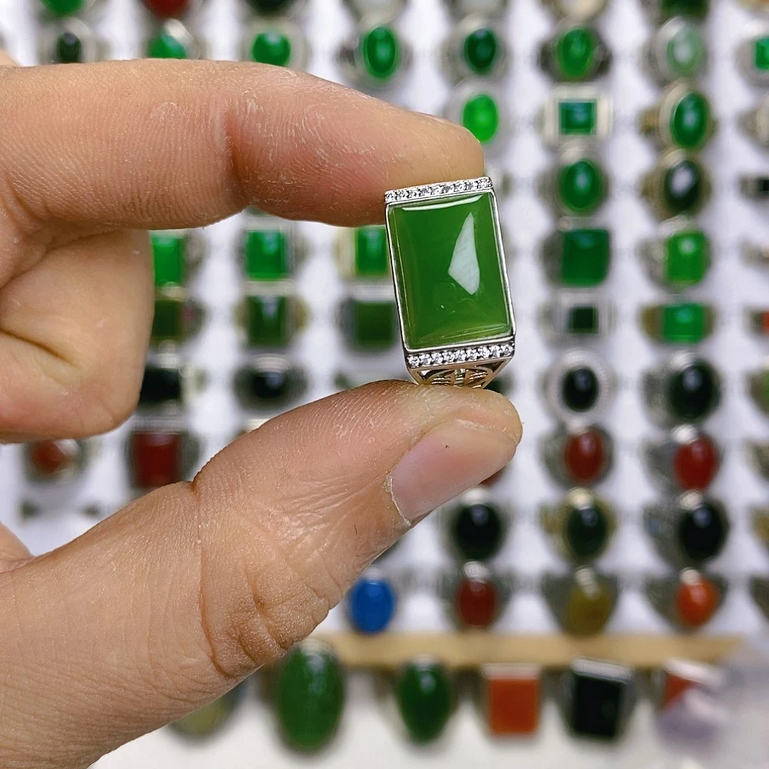 和田玉戒指银S925镶嵌