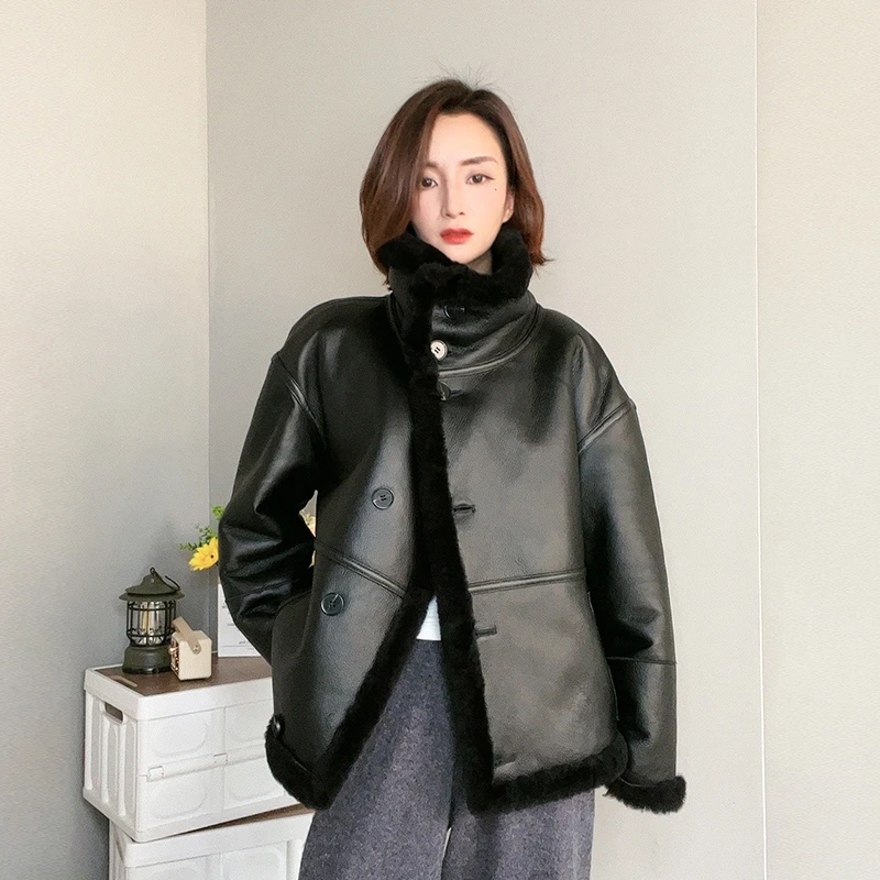 双面穿美利奴原生态羊皮羊毛外套海宁真皮真毛一体大衣