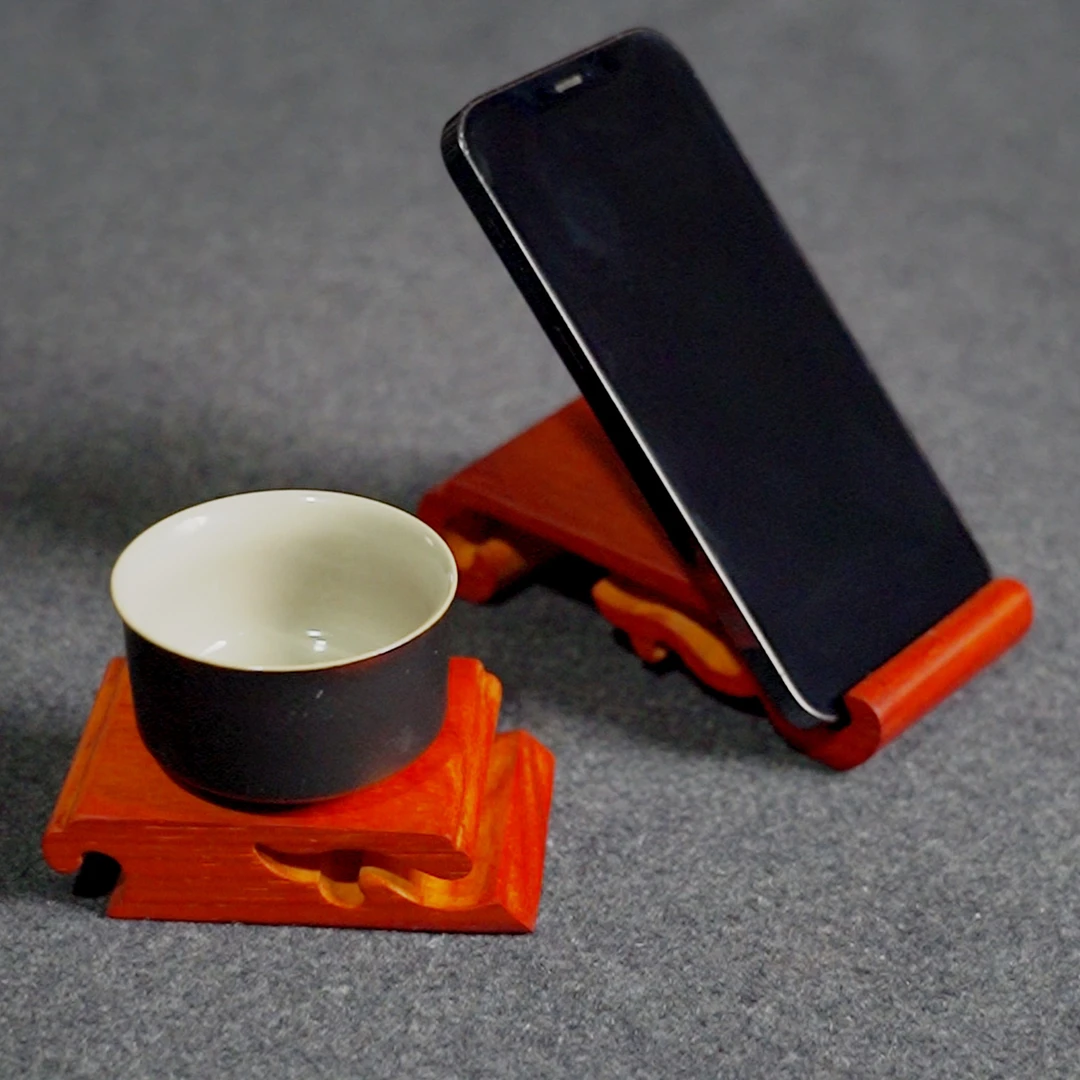 无上色无漆祥云手机置物架木质摆件 红花梨材质 把件摆件复古风