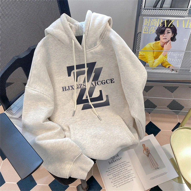 潮牌高级感连帽卫衣男装加绒趣味印花秋冬季穿搭重磅百搭宽松外套