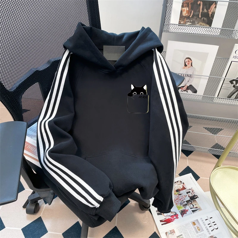 高级感vibe三条杠连帽卫衣男装青少年春秋季趣味印花重磅薄款外套