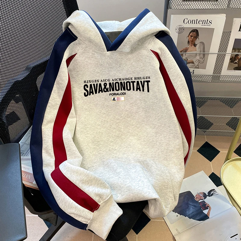 纯棉潮牌高级感连帽卫衣男插肩袖字母印花秋冬季宽松加绒外套上衣