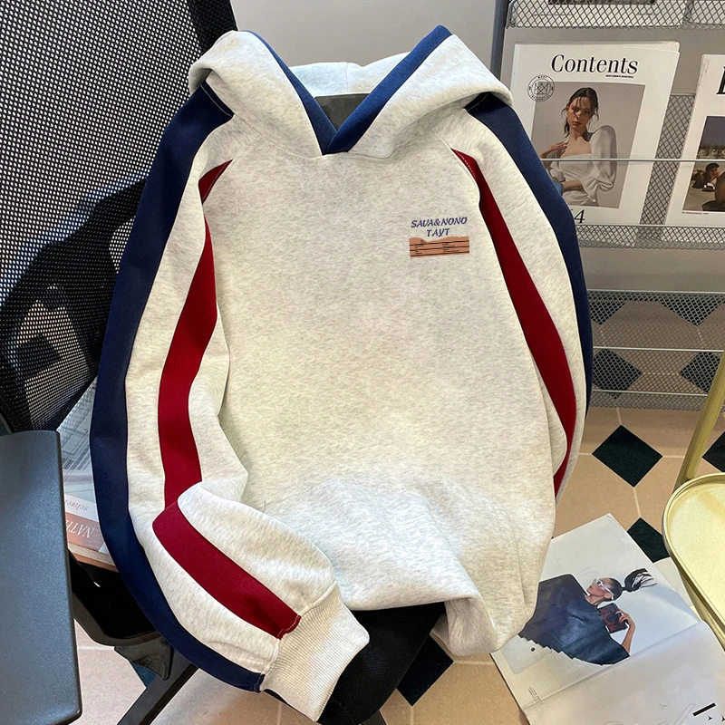 高级感帅气超火印花纯棉连帽卫衣男装秋冬季插肩袖加绒款外套上衣