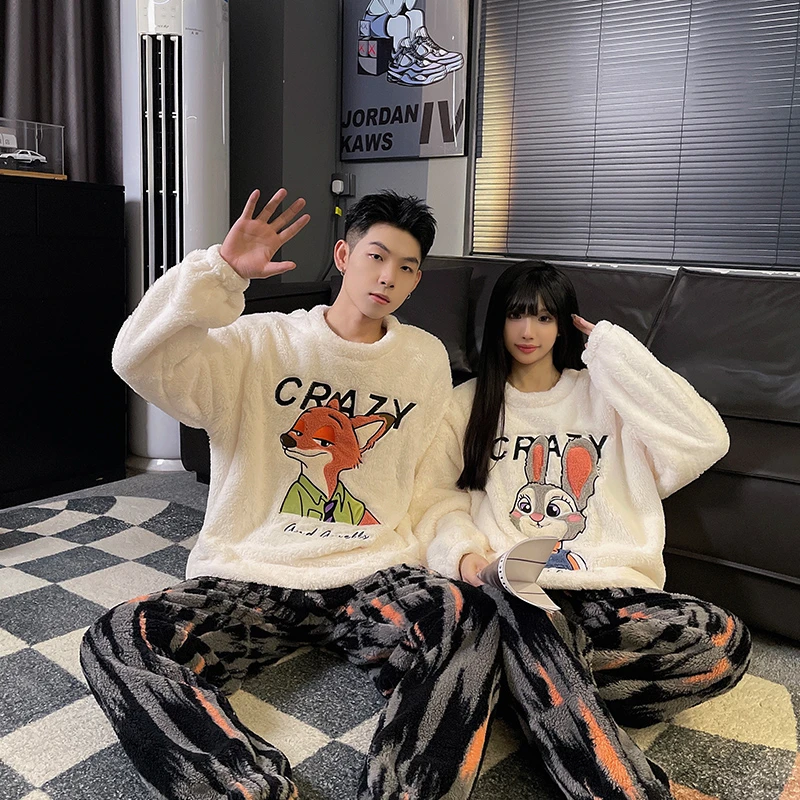 珊瑚绒情侣睡衣女冬天长袖保暖法兰绒套装春秋季男士加厚款家居服
