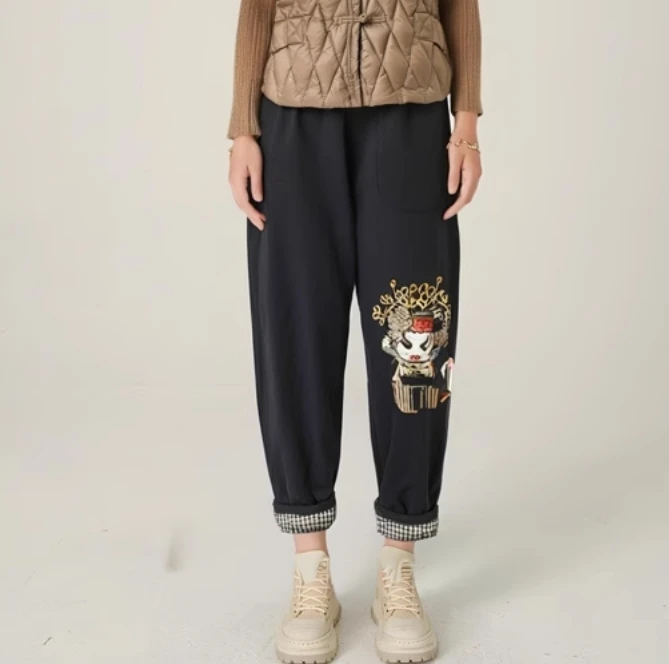 加厚夹棉加长 脸谱棉裤