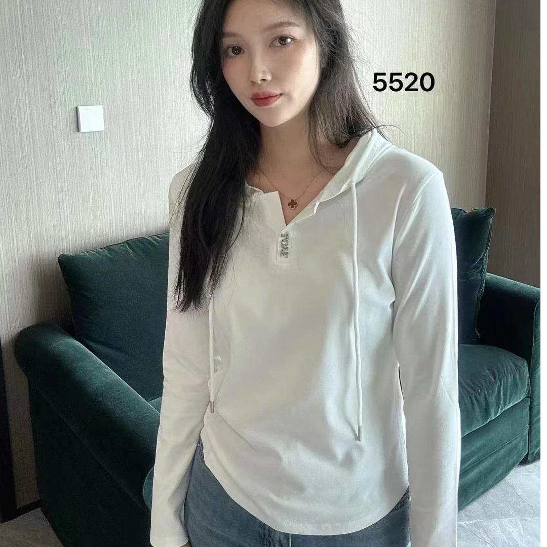 5520早秋新款连帽修身长袖打底衫女百搭显瘦T恤休闲上衣