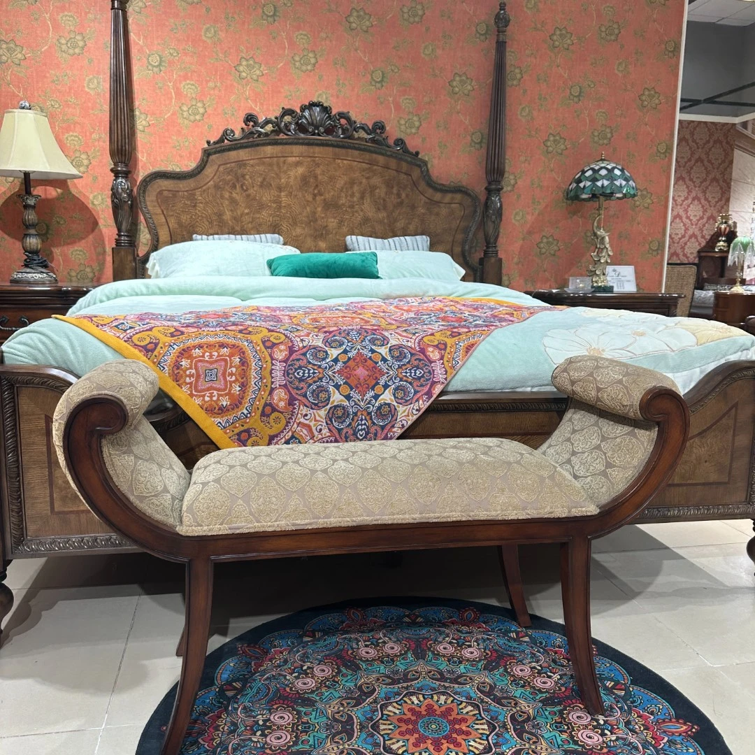 【皇家壹号】文艺复兴美式复古扶手长凳做旧床尾凳Jdw