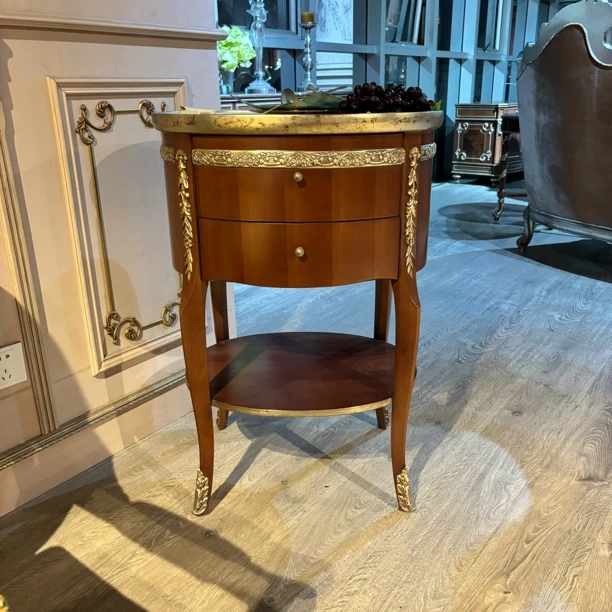 【皇家壹号】沙发角几方几玄关深色雕花简美两斗柜56*46*79ty