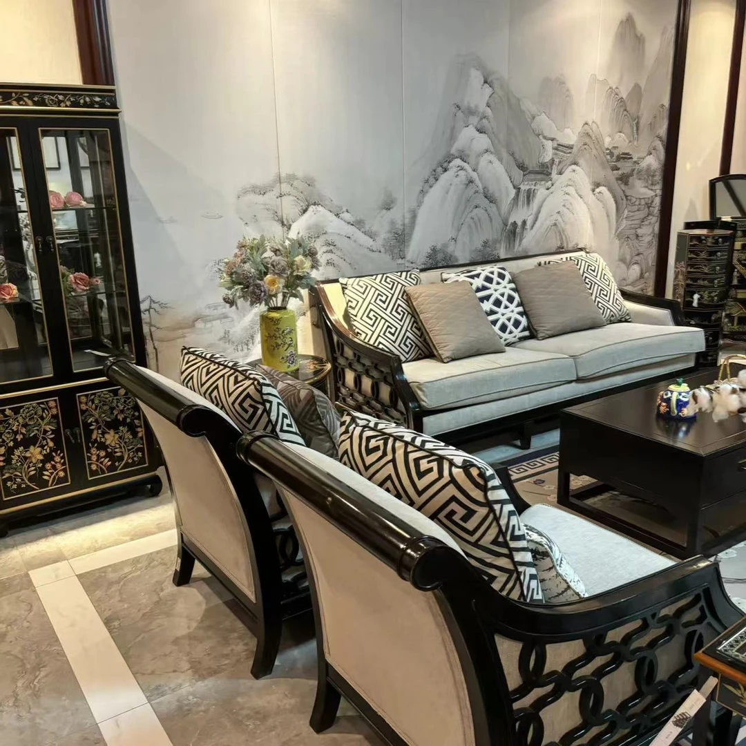 【皇家壹号】新中式古典复古客厅布艺沙发