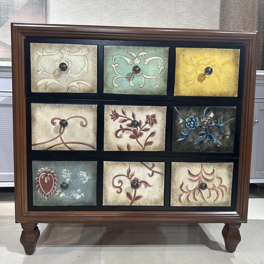 【皇家壹号】美式乡村巴宝莉复古客厅家用玄关阳台欧式做旧三斗柜