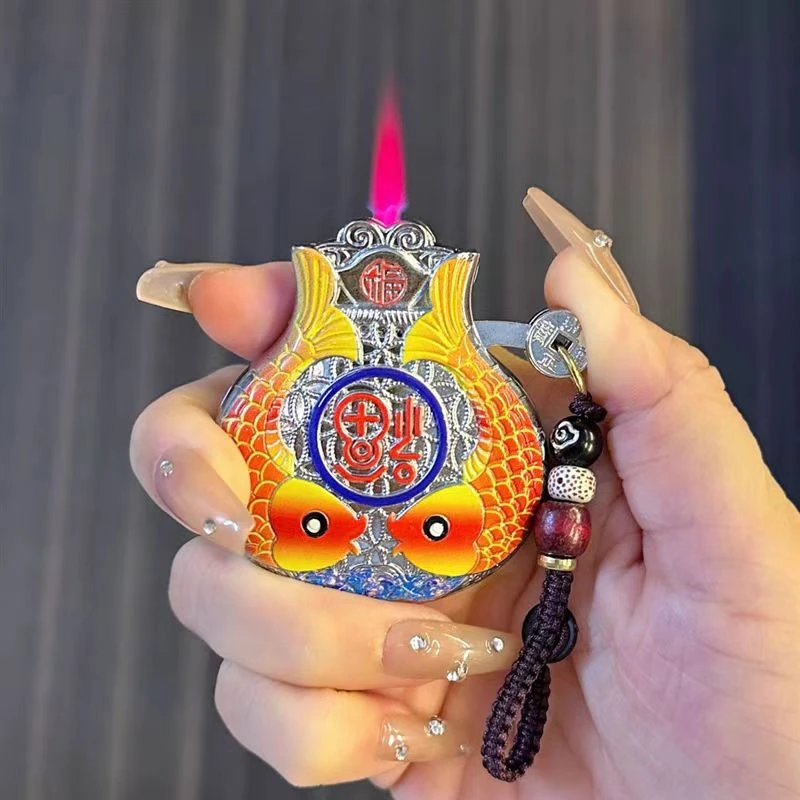 钱袋子火机双鱼复古雕刻工艺防风充气打火机档国潮男士礼物高档