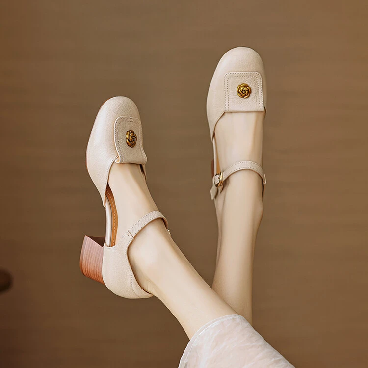 羊皮【4.5cm】羊皮真皮包头时装凉鞋2024年夏季粗跟中跟女鞋百搭