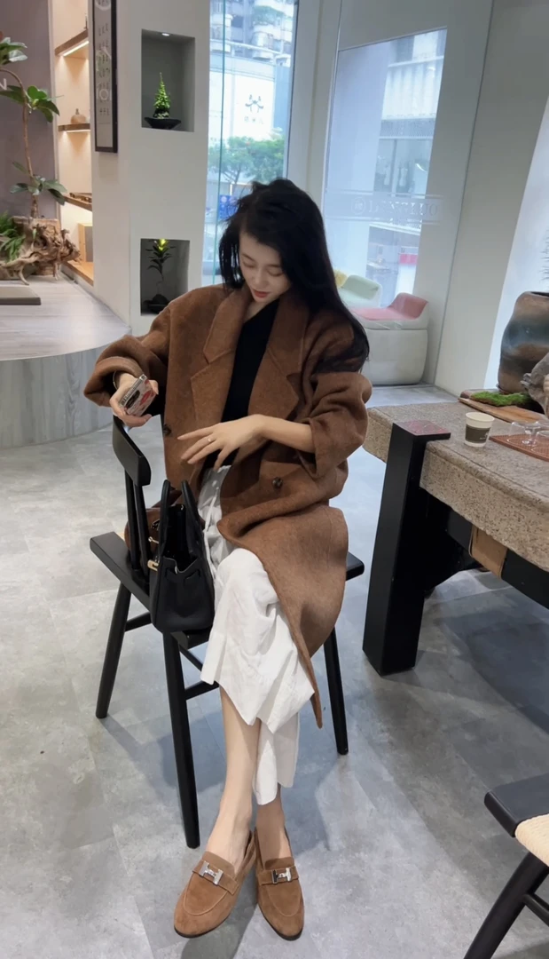 【咖驼羊毛毛呢大衣】高端中长款羊毛呢大衣外套
