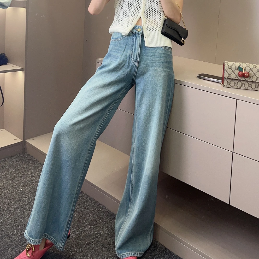 水蓝色喇叭显瘦裤牛仔裤 原创直筒＋喇叭版型牛仔裤简约气质裤子