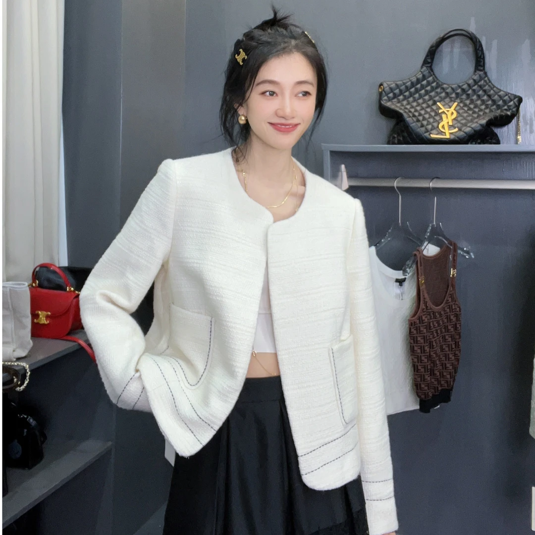 早春小香风外套 简约大牌气质高级粗花呢外套