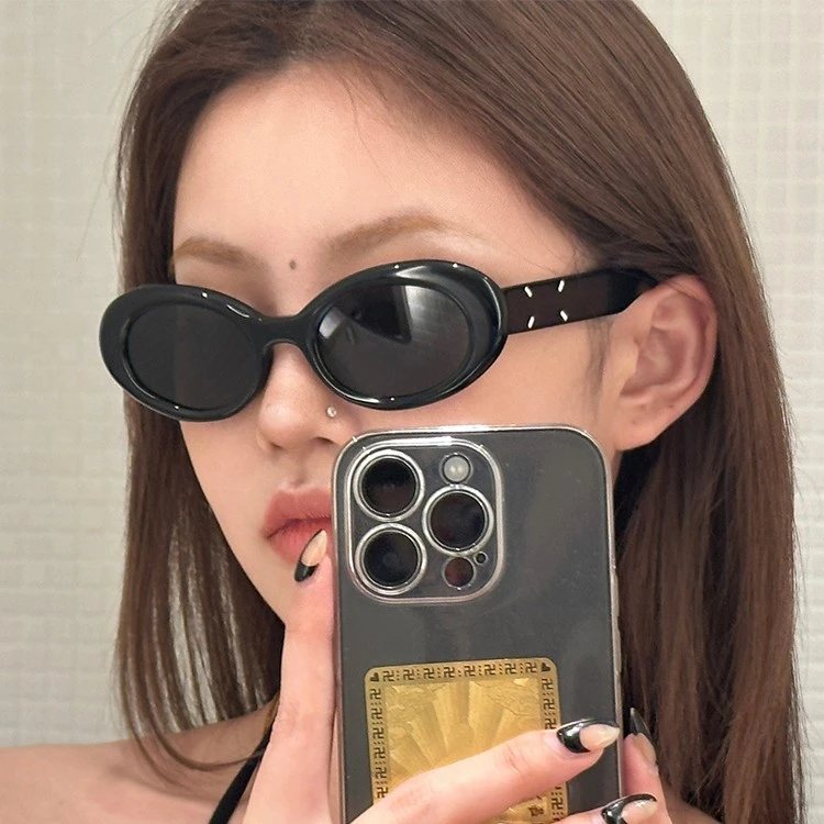 gm墨镜女2024新款高级感美式复古椭圆猫眼太阳眼镜夏防晒海边拍照