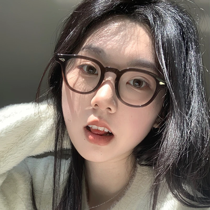冷茶棕色眼镜小圆框斯文败类女高级感圆脸适合的学生素颜神器御姐