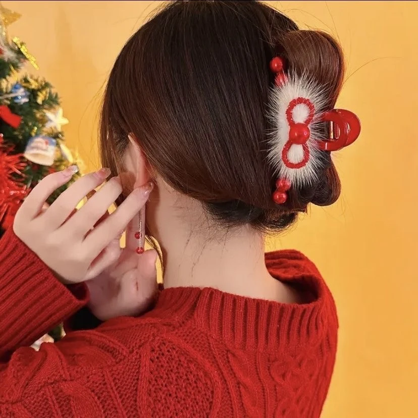 新年红色抓夹秋冬气质发饰头饰可爱百搭大抓夹网红复古优雅后脑勺