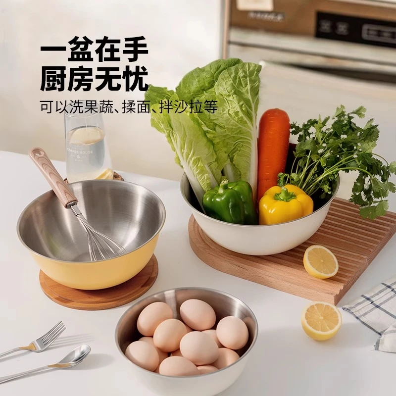 国风食品级304加厚不锈钢沙拉盆家用厨房打蛋和面盆拌凉菜料理盆