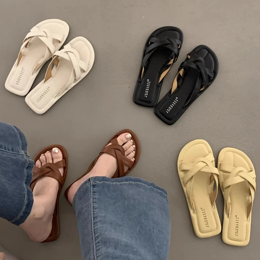 巨显肤白！复古凉拖鞋女外穿休闲凉鞋2025夏季新平底露趾一字拖鞋