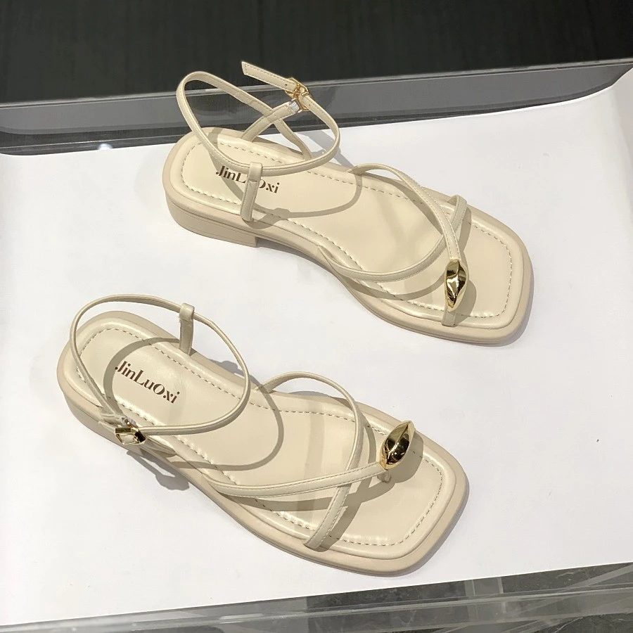 平底套趾凉鞋女仙女风2025新款夏季学生时尚百搭夹脚罗马鞋ins潮