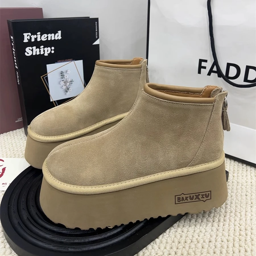 雪地靴女厚底小短靴2025秋冬新款小个子增高舒适百搭高帮鞋松糕鞋