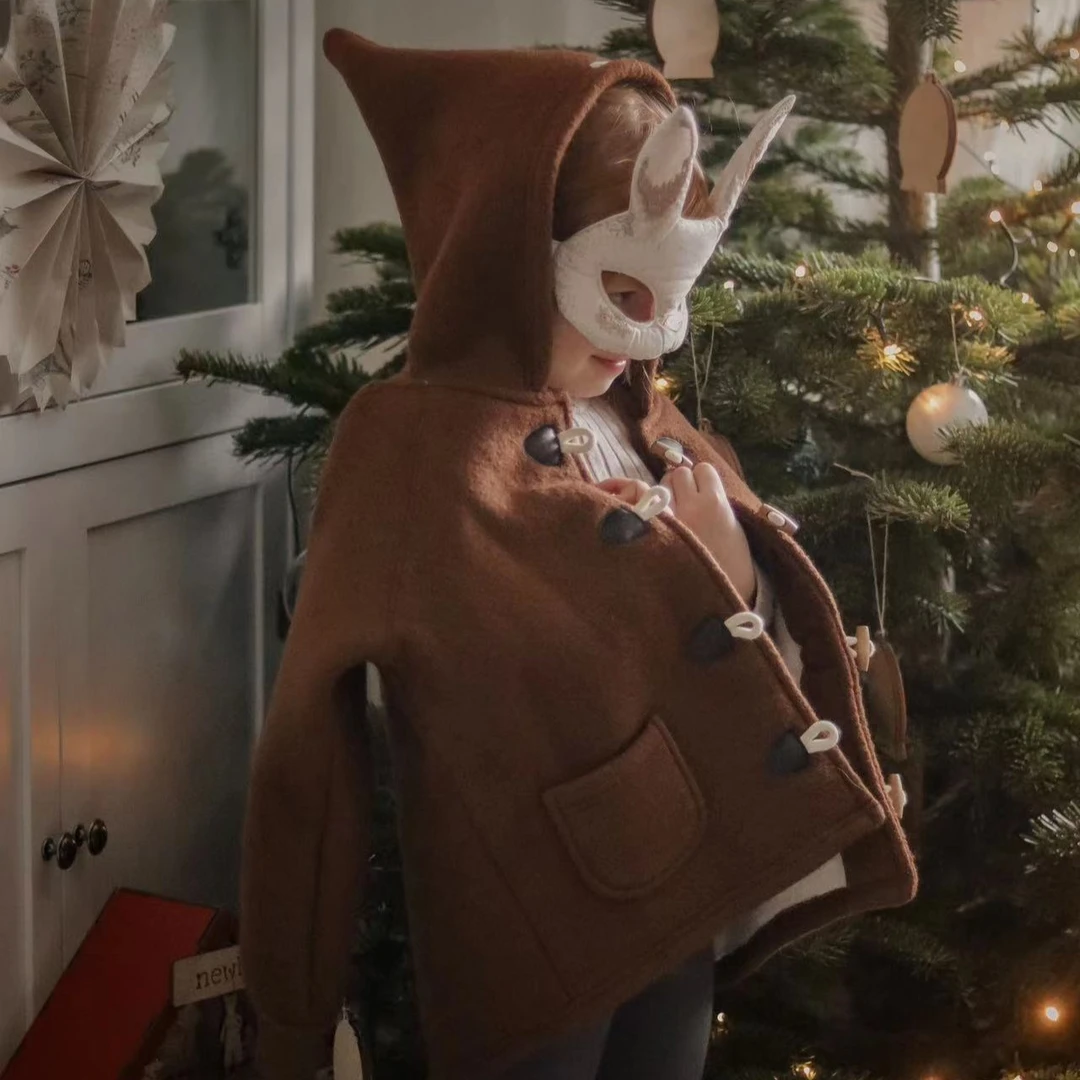 Let's Chill羊毛牛角扣精灵帽大衣加绒上身不重冬季毛呢