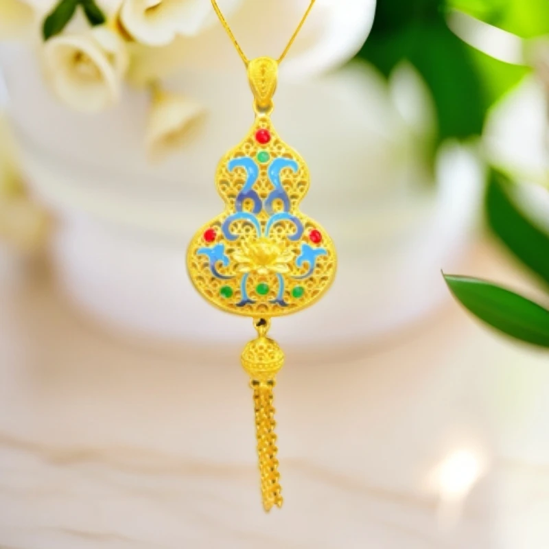 足金【古法烧蓝葫芦吊坠】时尚复古国风烧蓝坠链轻奢传承葫芦款精致