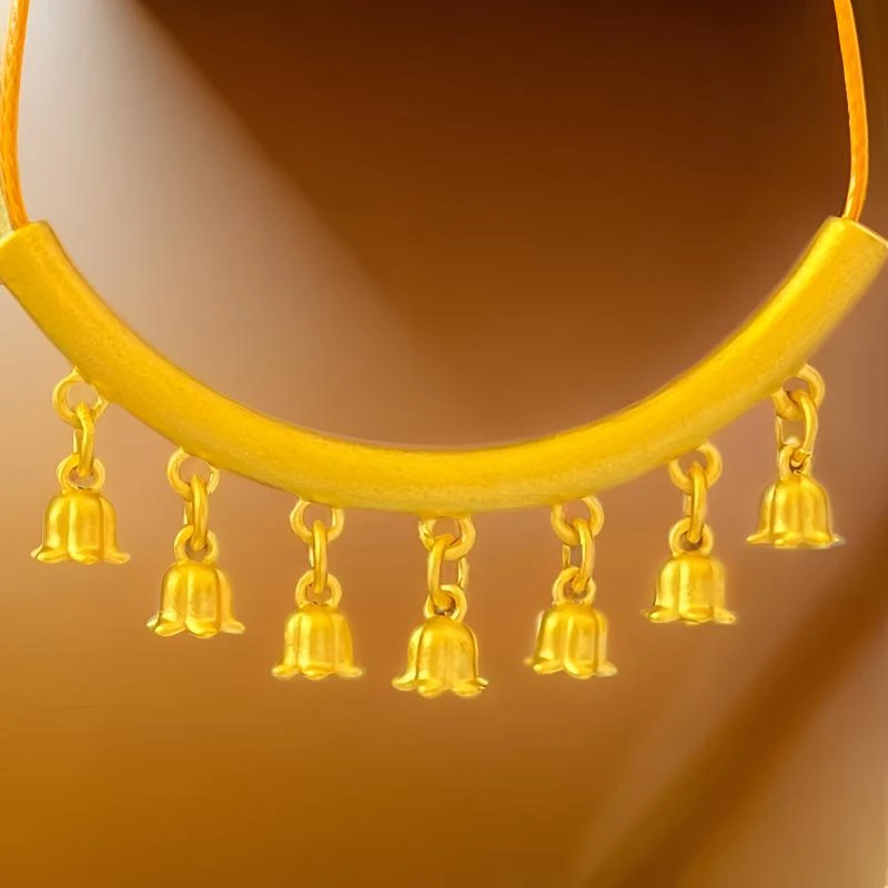 硬足金【铃兰花弯管】宝宝复古中古精美项坠时尚时尚精美精致金色