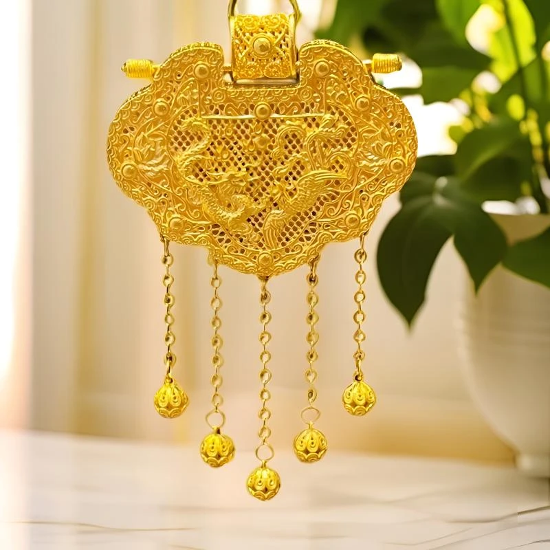 足金【古法金天子门生】吊坠首饰编绳古风足金锁烧蓝时尚复古足金锁