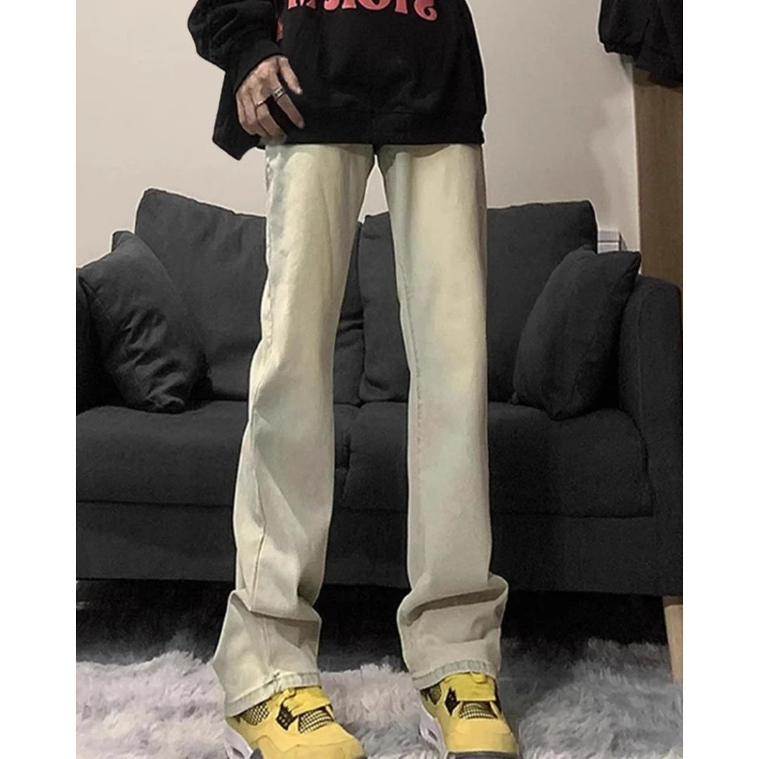 美式高街vibe潮流黄泥水洗牛仔裤男款冬季休闲百搭修身显瘦直筒裤