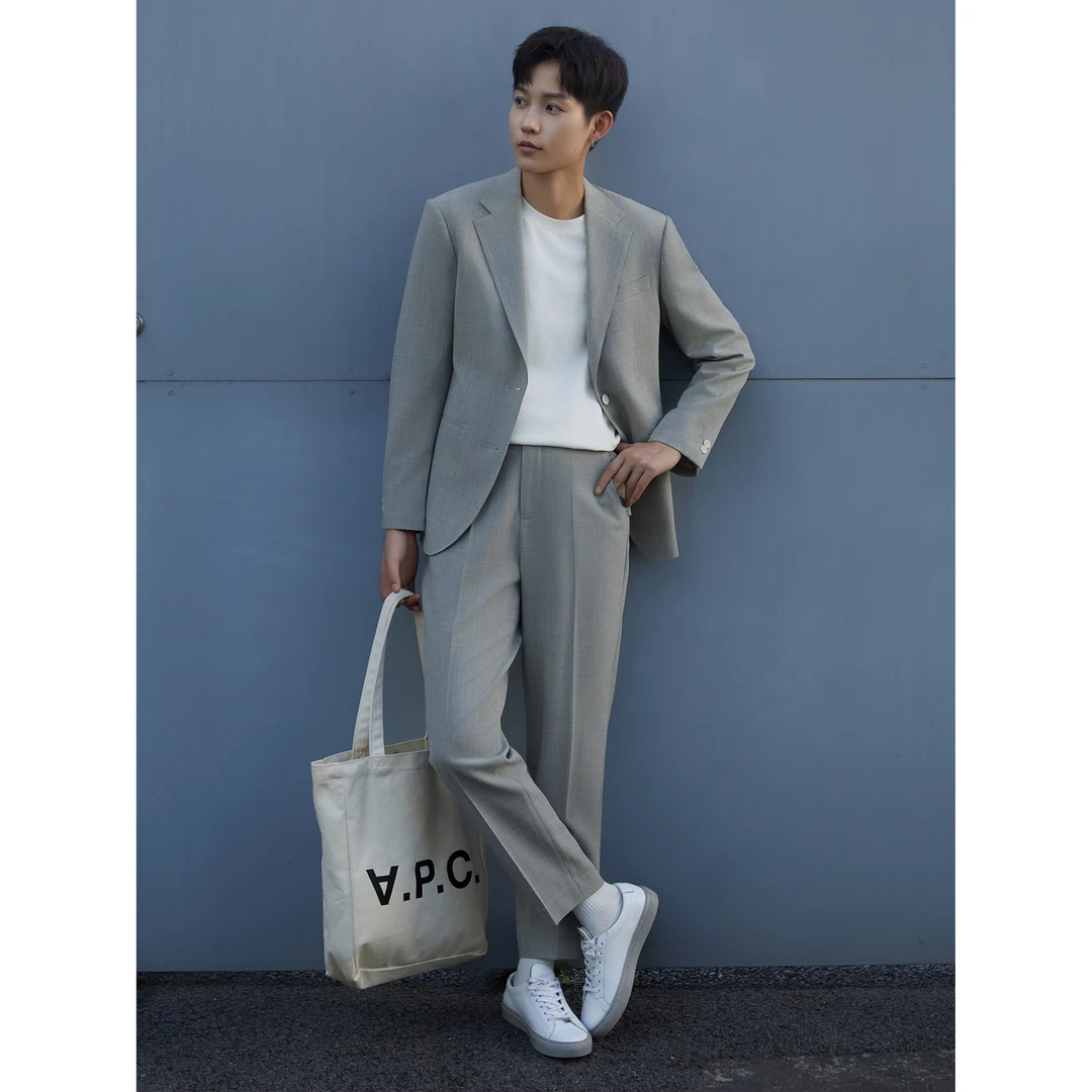 knighttom浅灰绿单排扣平驳领西服女中性风小个子西装4023C