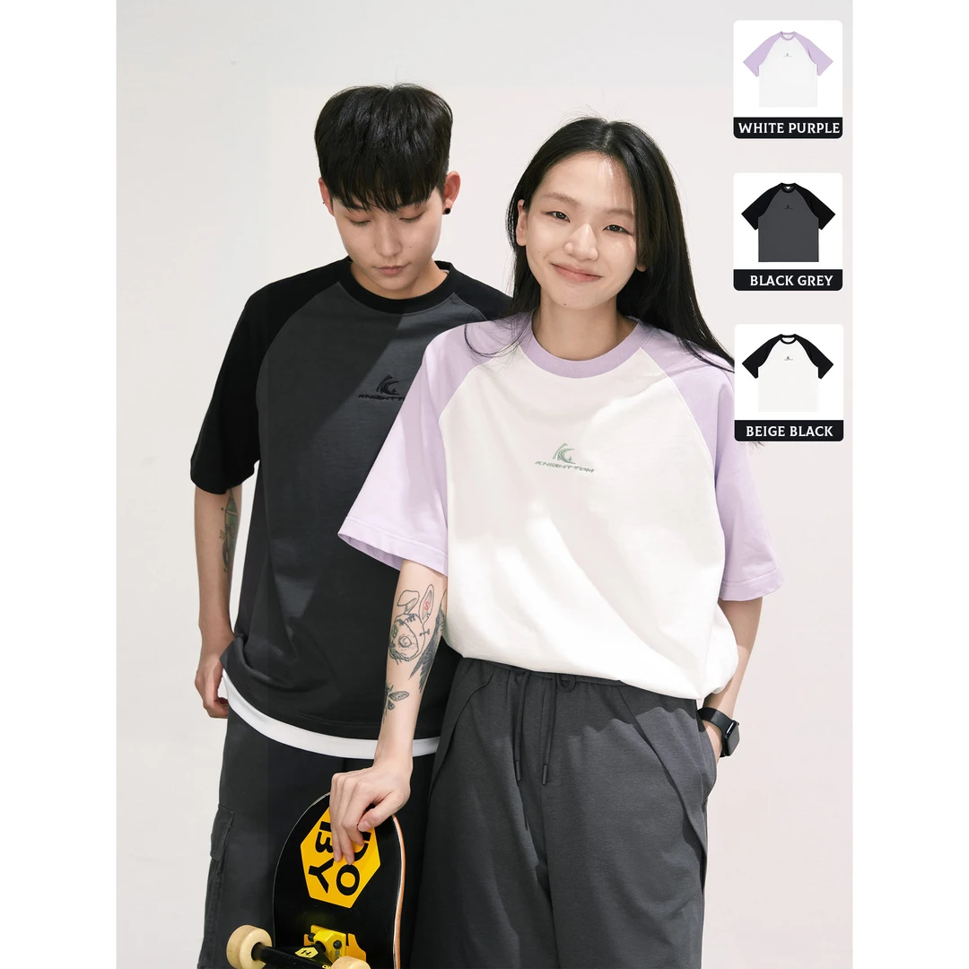 knighttom夏新款美式复古撞色拼接短袖T恤女小个子上衣3479