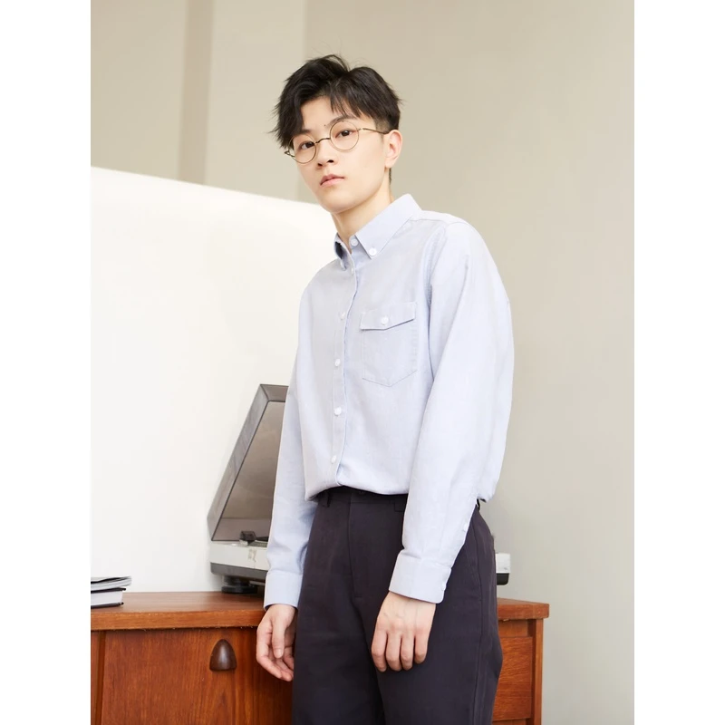 knighttom白色灰蓝色牛津纺长袖衬衣女设计感小众范衬衫3A172