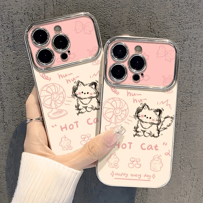 吹风扇小猫适用苹果15视窗手机壳红米K70华为Pura70电镀vivooppo