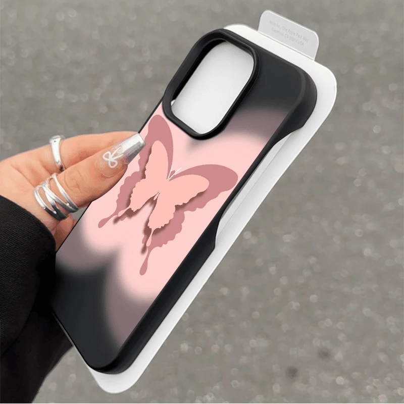 光影粉蝴蝶适用苹果13pro/14手机壳iPhone15/12/11创意xr半包7/8p