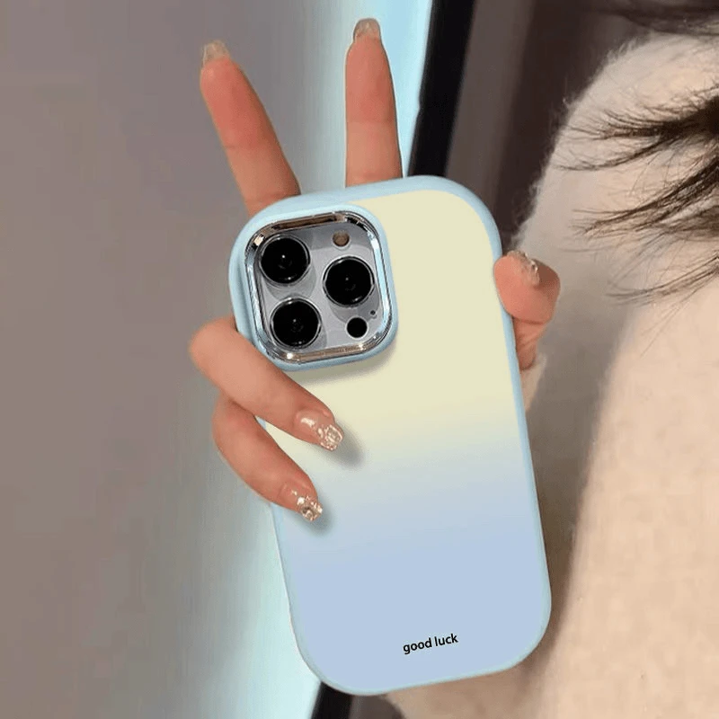 ins简约渐变蓝适用苹果14/15promax大孔华为荣耀小米14vivo手机壳