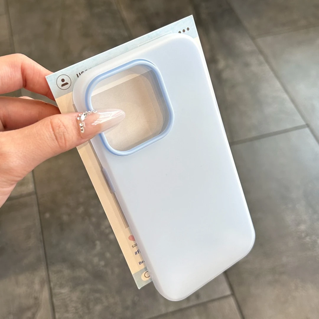 高级蓝果冻肤感适用iPhone16/15pro透色手机壳14苹果13/12磨砂11