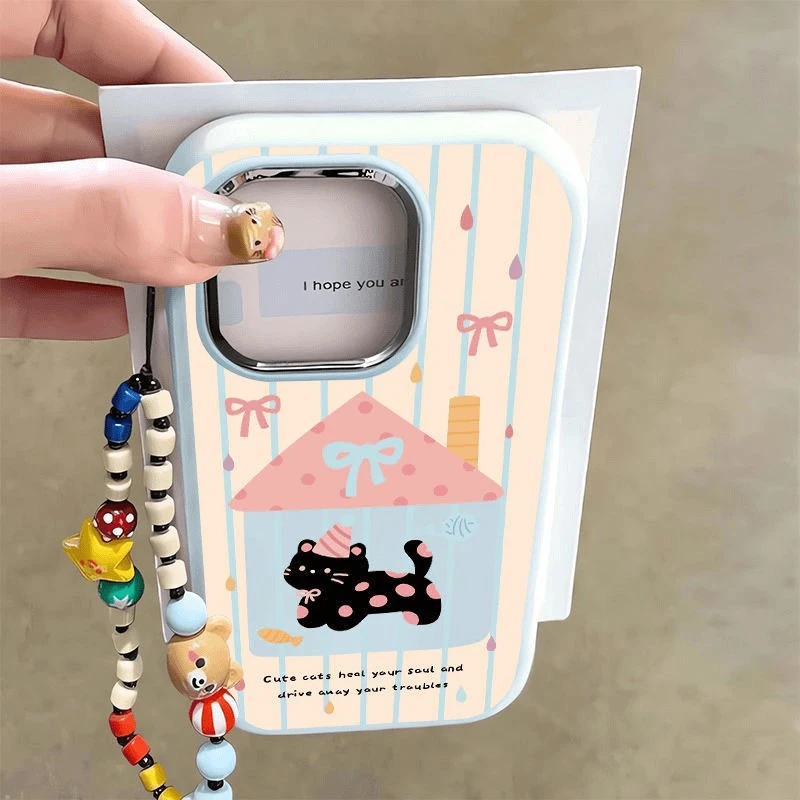 雨滴波点黑猫适用苹果16/15pro华为小米14硅胶手机壳vivo荣耀oppo