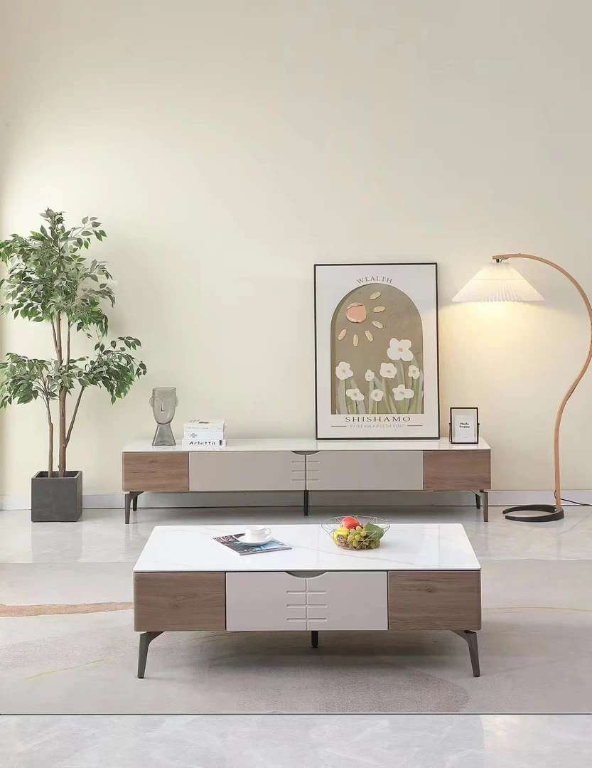 现代简约成套岩板茶几电视柜组合极简客厅小户型轻奢储物家用成套