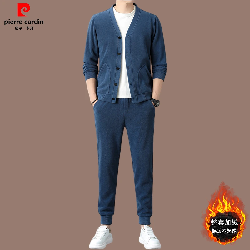 皮尔卡丹 男士高端休闲套装奥粒绒上衣加绒保暖百搭秋冬长袖外套
