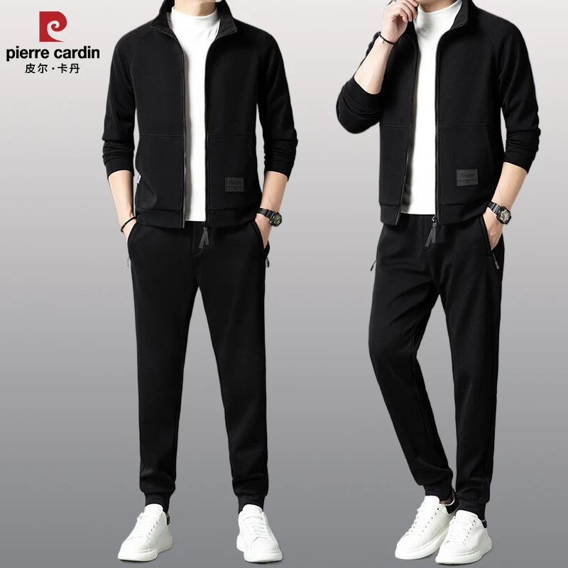 皮尔卡丹 官方正品 男士高档秋冬季休闲运动套装长袖立领外套长裤