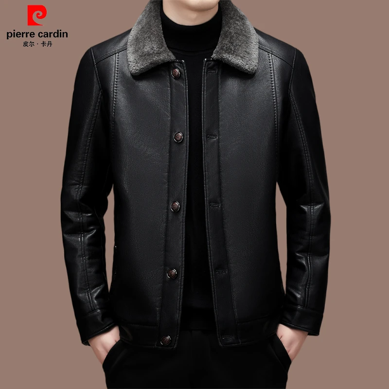 皮尔卡丹大牌 男士高端外套皮上衣加绒加厚冬款休闲皮衣时尚外穿