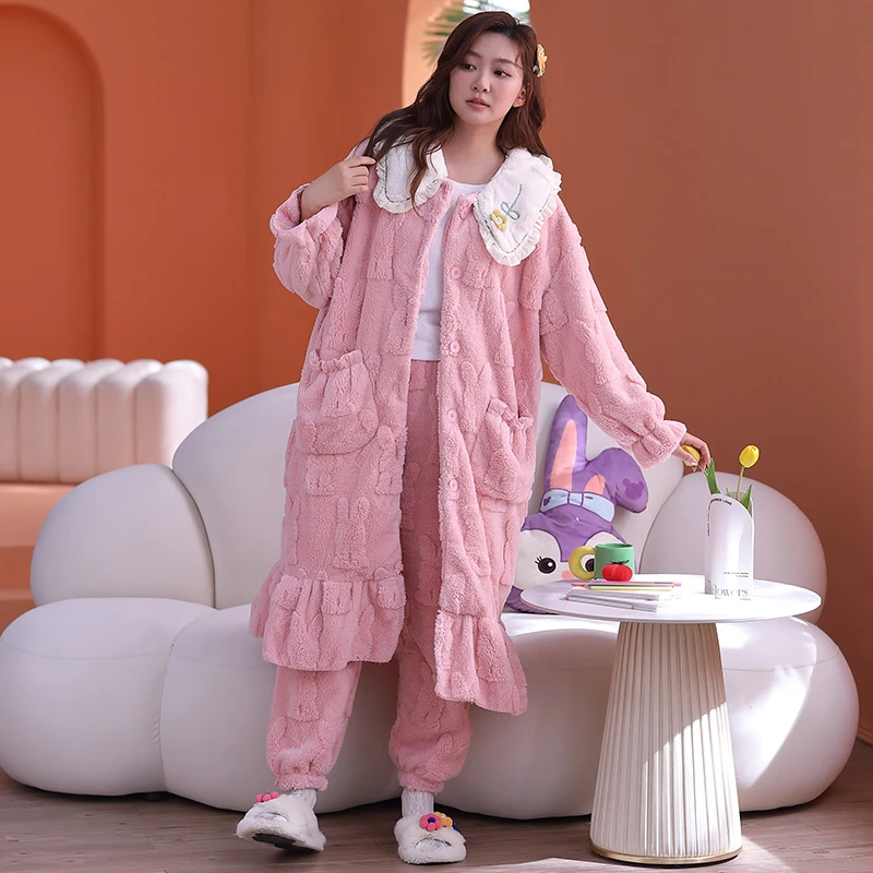 X甜美可爱少女睡衣秋冬季珊瑚绒加绒加厚新款2023法兰绒家居服