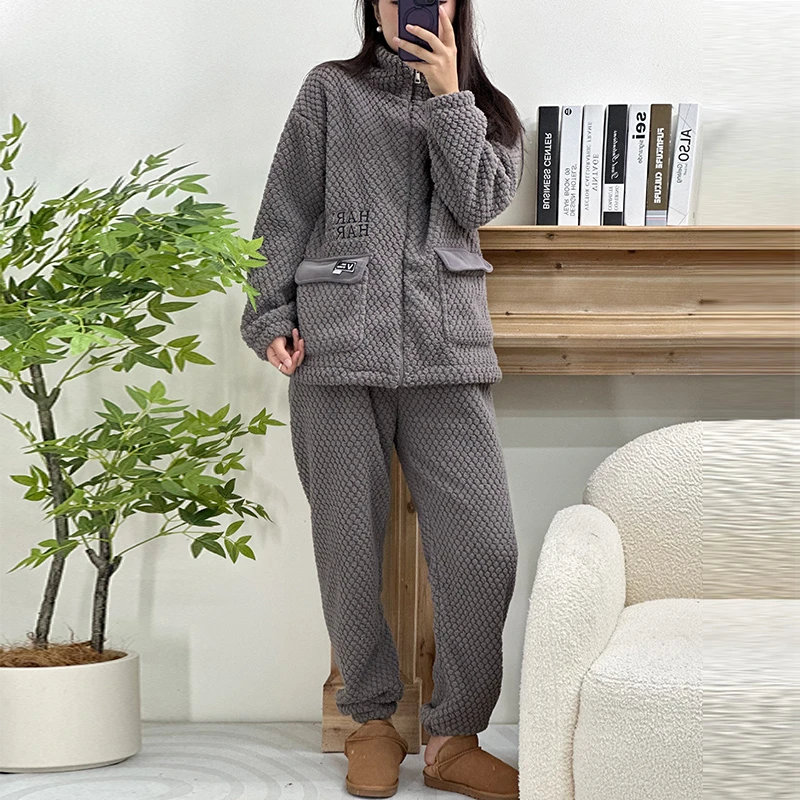 男女同款云朵绒睡衣时尚加厚ol保暖舒适秋冬季居家舒适家居服