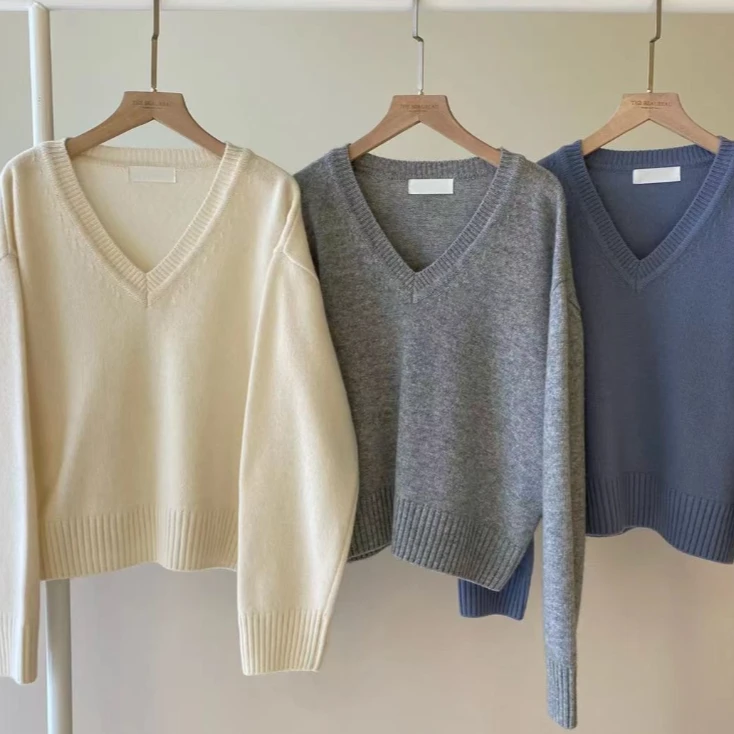 V领长袖针织毛衣（东大门款TBB1118）