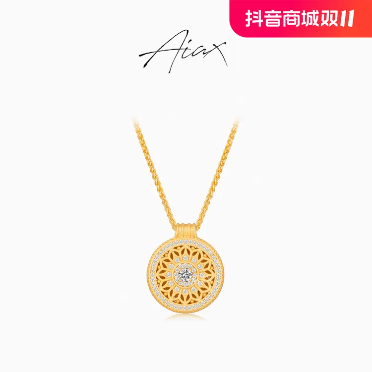 坠链均925银合成锆石  轻奢气质时尚百搭古法圆盘项链TSJ9612