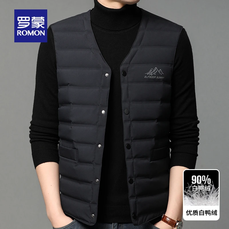 罗蒙秋冬季男士羽绒马甲加厚中老年人背心夹克轻薄款内穿坎肩外套