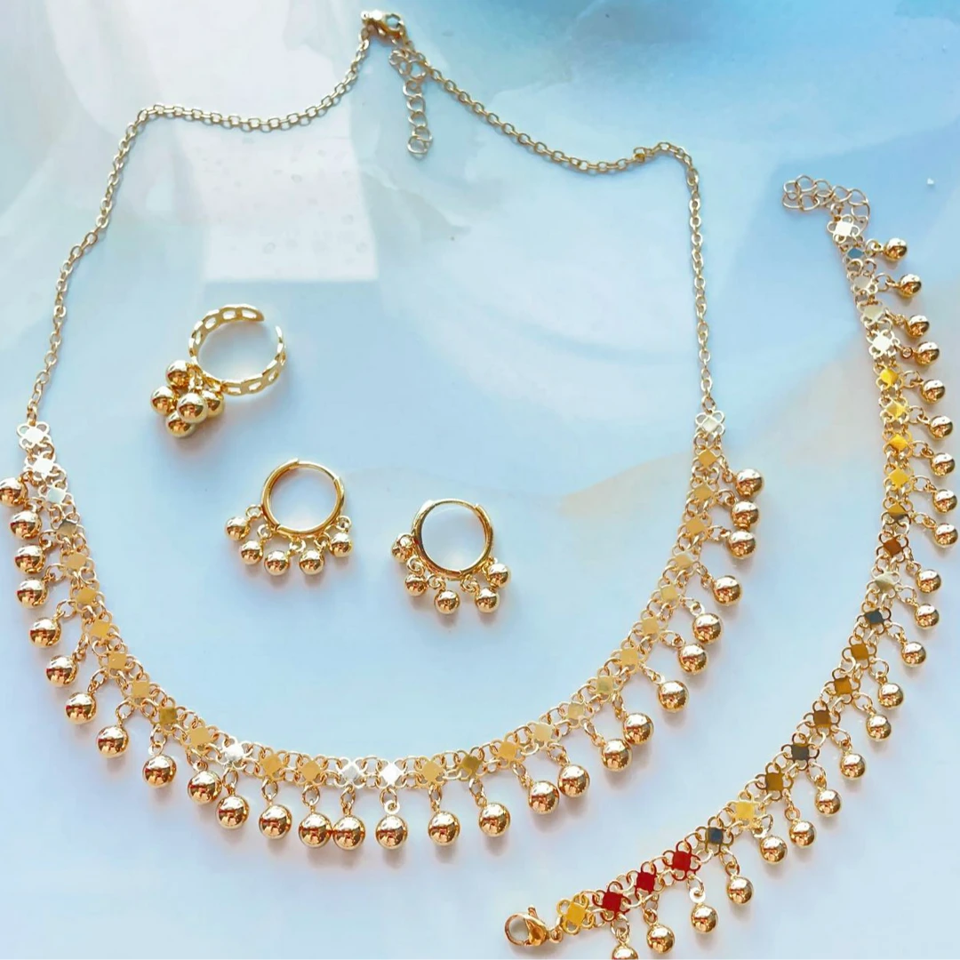 钛钢项链 钛钢项链合成锆石项链 多圈个性迪拜款首饰套装